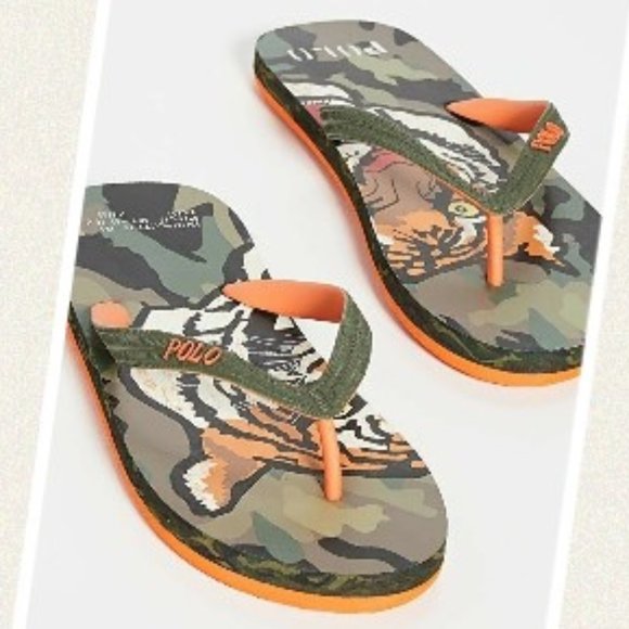 Polo Ralph Lauren Whitlebury II Tiger Camo Print Flip Flop Sandals - Picture 3 of 5